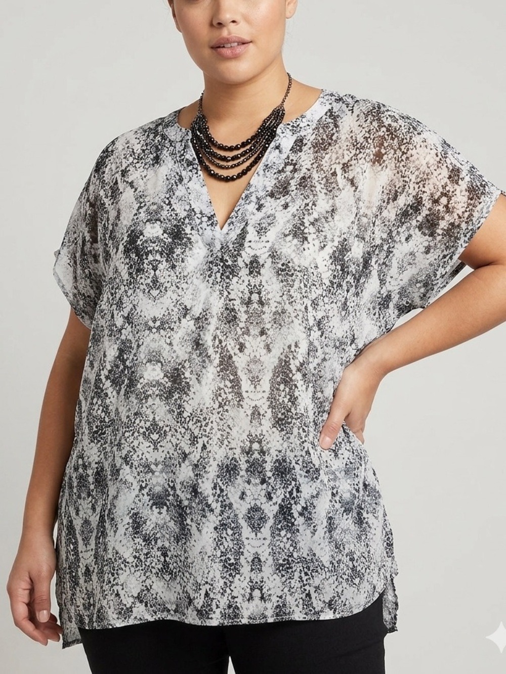 😍CLEARANCE - GEORGE Sleeveless Black & White Long Sode Slit Tunic Top size XL